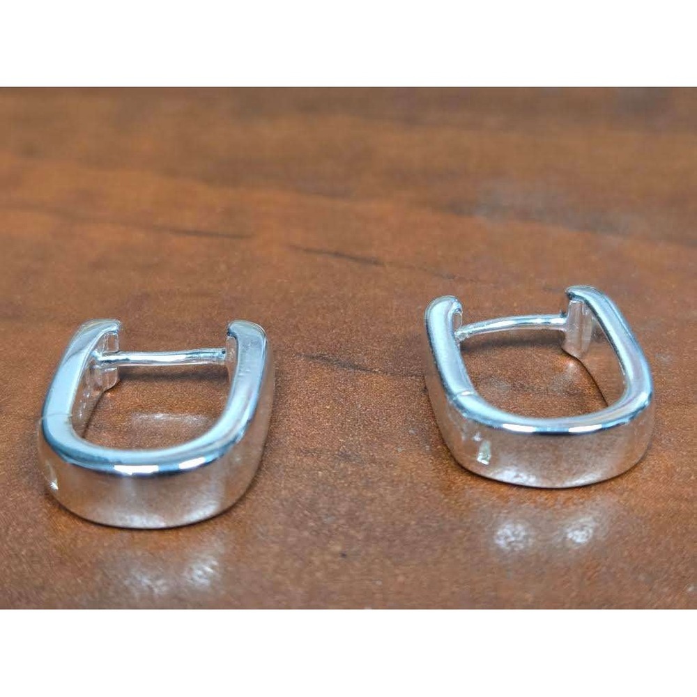 925 Sterling Silver U-Shape Huggie Hoop Earrings Minimalist Geometric Rectangles
